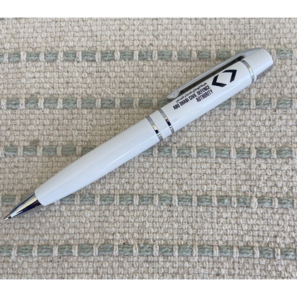 Abu Dhabi Civil Defence Authority Heavy White Metal Pen New ADCDA Arabic Script